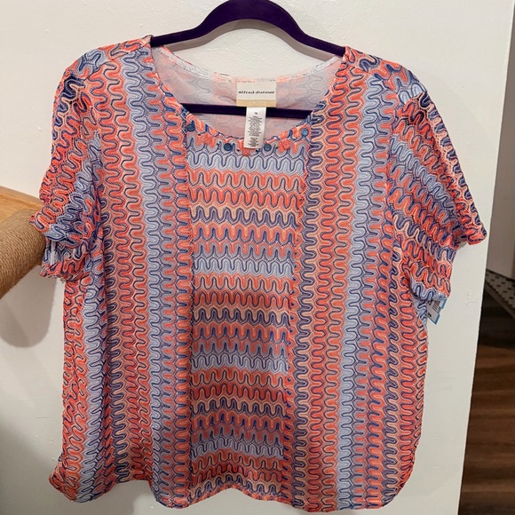 Alfred Dunner Tops - Alfred Dunner Blue and Orange Knit Patterned Blouse with gems
